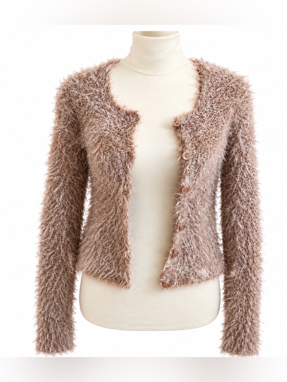 Femme Fatale Taupe Eyelash Knit Cardigan Size Small NWT Size S